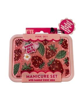 Pink Sky Sweet as a Berry Pink Manicure Set with Beaded Travel Case